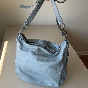 COACH Zoe Sky Blue Patent Leather Shoulder Handbag Purse Vintage F14707